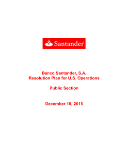 Banco Santander, SA Resolution Plan for US Operations Public Section