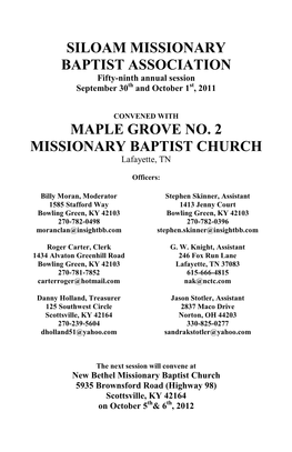 MAPLE GROVE NO. 2 MISSIONARY BAPTIST CHURCH Lafayette, TN