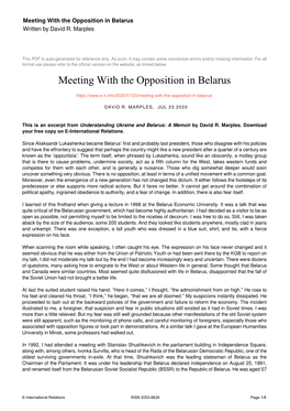 Meeting with the Opposition in Belarus Written by David R