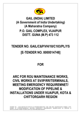 Tender No. Gail/C&P/Vh/18/C103/Pl/Ys