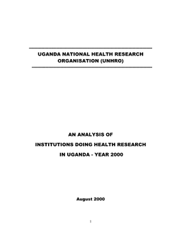 Uganda National Health Research Organisation (Unhro)