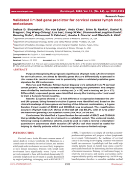 Validated Limited Gene Predictor for Cervical Cancer Lymph Node Metastases