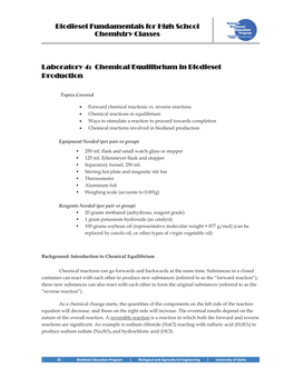 Biodiesel Fundamentals for High School Chemistry Classes