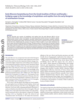 Early Miocene Herpetofaunas from the Greek Localities of Aliveri and Karydia