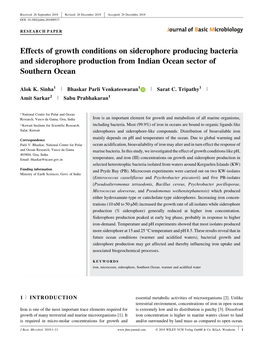 Effects of Growth Conditions on Siderophore Producing Bacteria and Siderophore Production from Indian Ocean Sector of Southern Ocean