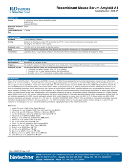 Recombinant Mouse Serum Amyloid A1 Catalog Number: 2948-SA