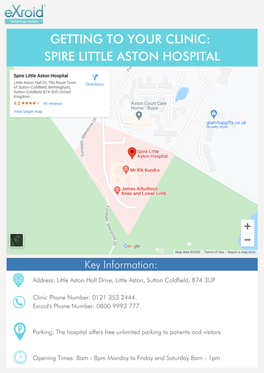 Getting to Your Clinic: Spire Little Aston Hospital