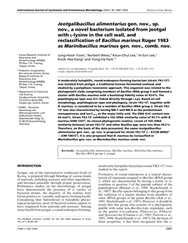 Jeotgalibacillus Alimentarius Gen. Nov., Sp. Nov., a Novel Bacterium