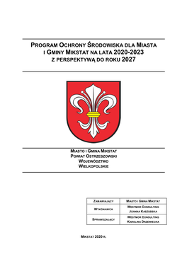 Program Ochrony Środowiska Dla Miasta I Gminy Mikstat Na Lata 2020-2023 Z Perspektywą Do Roku 2027