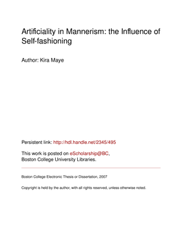 Artificiality in Mannerism: the Influence of Self-Fashioning