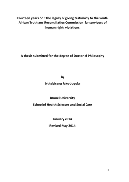 The Legacy of Giving Testimony to the South African Truth and Reconciliation Commission for Survivors of Human Rights Violations