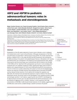 IGF2 and IGF1R in Pediatric Adrenocortical Tumors: Roles in Metastasis and Steroidogenesis