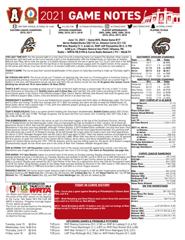 2021 Game Notes