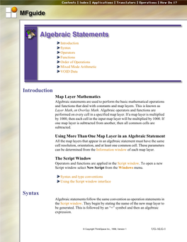 Algebraic Statements Are Used to Perform the Basic Mathematical Operations and Functions That Deal with Constants and Map Layers