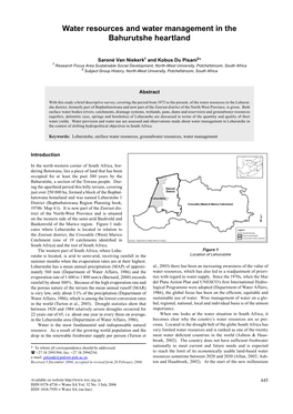 Water Resources and Water Management in the Bahurutshe Heartland