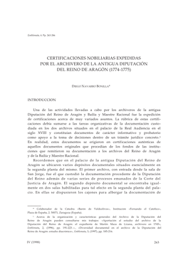 Certificaciones Nobiliarias Expedidas Por El Archivero De La Antigua Diputación Del Reino De Aragón (1774-1775)