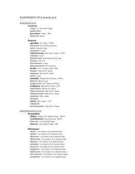 BASIDIOMYCOTA Families Q-Z