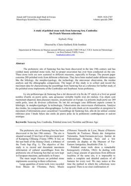 A Study of Polished Stone Tools from Samrong Sen, Cambodia: the French Museum Collections