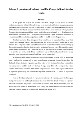 Ethanol Expansion and Indirect Land Use Change in Brazil: Further Results