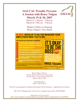 OACCAC Proudly Presents a Session with Bruce Tulgan March 19 & 20