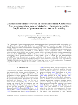 Geochemical Characteristics of Sandstones from Cretaceous Garudamangalam Area of Ariyalur, Tamilnadu, India: Implications of Provenance and Tectonic Setting