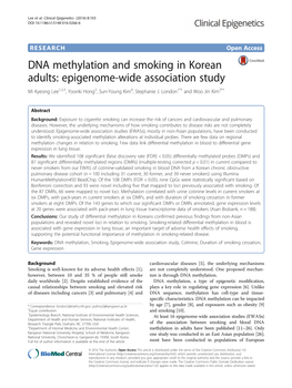 DNA Methylation and Smoking in Korean Adults: Epigenome-Wide Association Study Mi Kyeong Lee1,2,3, Yoonki Hong3, Sun-Young Kim4, Stephanie J