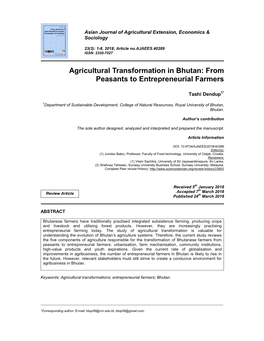 Agricultural Transformation in Bhutan: from Peasants to Entrepreneurial Farmers