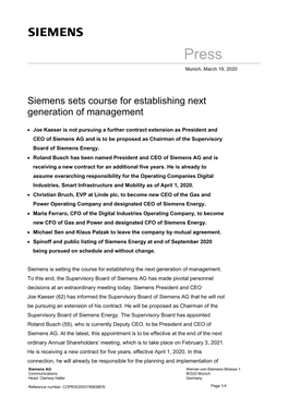 Siemens Sets Course for Establishing Next Generation of Management