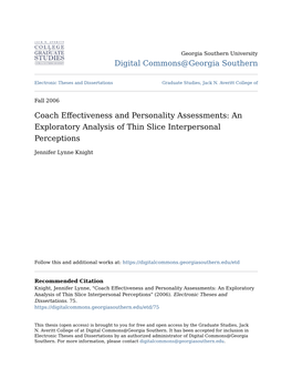 Coach Effectiveness and Personality Assessments: an Exploratory Analysis of Thin Slice Interpersonal Perceptions