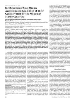 Identification of Sour Orange Accessions and Evaluation of Their