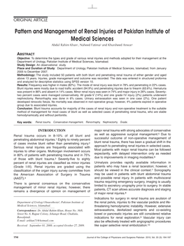 Pattern and Management of Renal Injuries at Pakistan Institute of Medical Sciences Abdul Rahim Khan1, Naheed Fatima2 and Khursheed Anwar1