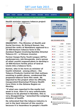 Health Minister Opposes Tobacco Project | New Era Newspaper Namibia