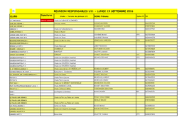 REUNION RESPONSABLES U11 - LUNDI 19 SEPTEMBRE 2016 Signatures CLUBS Stades - Terrains Des Plateaux U11 NOMS Prénoms Diplôme FFF Tél