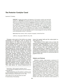 The Posterior Condylar Canal