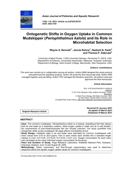 Ontogenetic Shifts in Oxygen Uptake in Common Mudskipper (Periophthalmus Kalolo) and Its Role in Microhabitat Selection