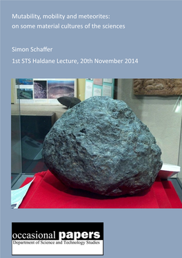 Mutability, Mobility and Meteorites: on Some Material Cultures of the Sciences