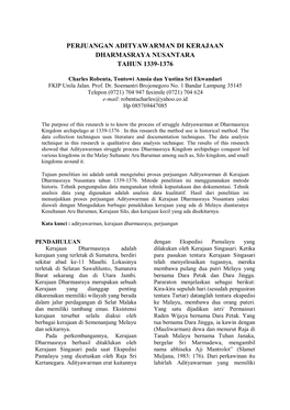 Perjuangan Adityawarman Di Kerajaan Dharmasraya Nusantara Tahun 1339-1376