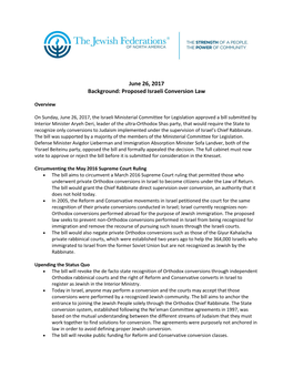 June 26, 2017 Background: Proposed Israeli Conversion Law