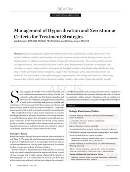 Management of Hyposalivation and Xerostomia: Criteria for Treatment Strategies Joel B