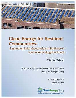 Clean Energy for Resilient Communities: Expanding Solar Generation in Baltimore’S Low-Income Neighborhoods