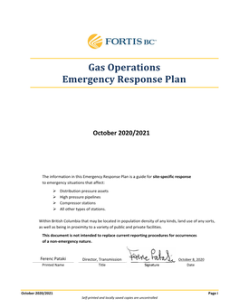 Gas Operations Emergency Response Plan