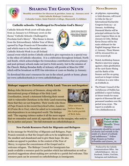 SHARING the GOOD NEWS NEWS SNIPPETS Monthly Newsletter for Dioceses & Parishes