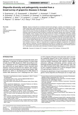 &lt;I&gt;Diaporthe&lt;/I&gt; Diversity and Pathogenicity Revealed from a Broad Survey of Grapevine Diseases in Europe