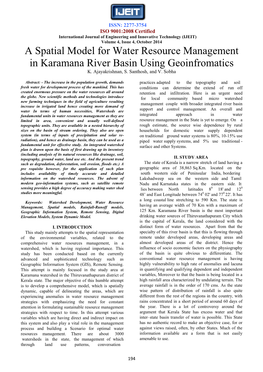 A Spatial Model for Water Resource Management in Karamana River Basin Using Geoinfromatics K