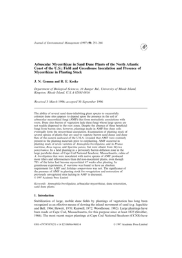 Arbuscular Mycorrhizae in Sand Dune Plants of the North Atlantic Coast of the U.S.: Field and Greenhouse Inoculation and Presence of Mycorrhizae in Planting Stock