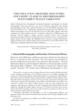 Classical Historiography and Eusebius' Plague Narrative