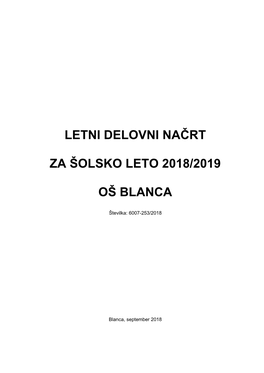 Letni Delovni Načrt Za Šolsko Leto 2018/2019 Oš Blanca