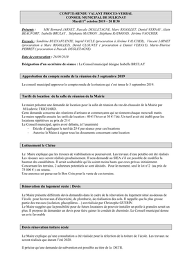 Approbation Du Compte Rendu De La Réunion Du 3 Septembre 2019