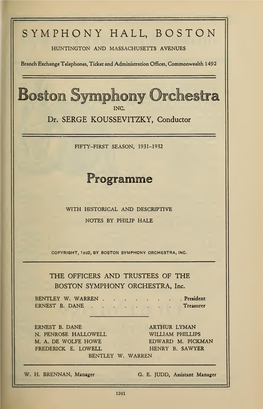 Boston Symphony Orchestra Concert Programs, Season 51,1931-1932, Subscription Series