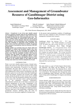 Assessment and Management of Groundwater Resource of Gandhinagar District Using Geo-Informatics